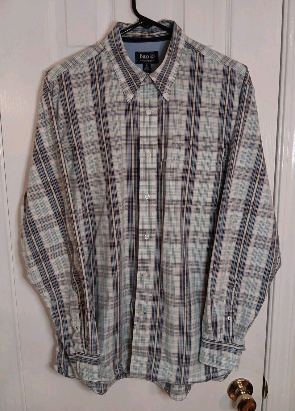 Mens Bass Long Sleeve Button Down Shirt Large Check Shirt
